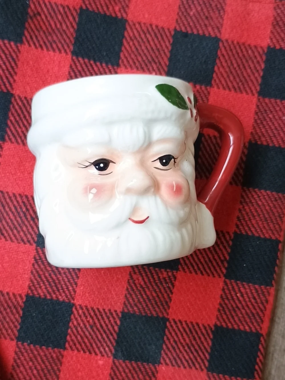 Mini Ceramic Santa Face Mugs Set of 2 - White with Red Handles